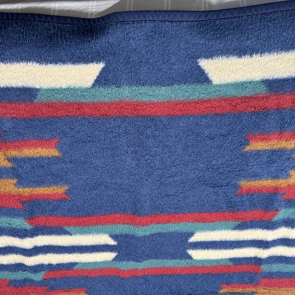 Vtg Biederlack Throw Blanket Southwest Aztec Camp Bonfire Reversible 74